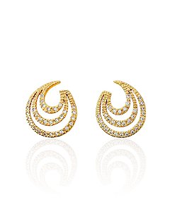 Brinco Círculo 3 Linhas Cravejadas - Banho de Ouro 18k