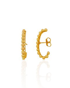 Brinco Ear Hook Linhas 1 Lisa e 1 com Bolinhas - Banho de Ouro 18k
