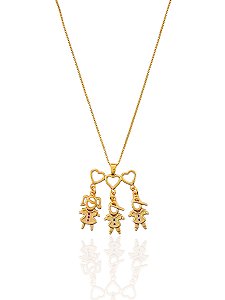 Colar Filhos (Uma Menina e Dois Meninos) Veneziana 45cm - Banho de Ouro 18k