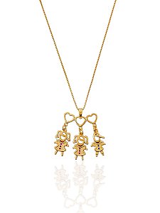 Colar Filhos (Duas Meninas e um Menino) Veneziana 45cm - Banho de Ouro 18k