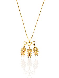 Colar Filhos ( Três Meninas) Veneziana 45cm - Banho de Ouro 18k