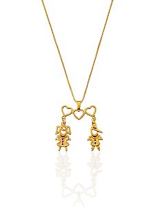 Colar Filhos (Uma Menina e um Menino) Veneziana 45cm - Banho de Ouro 18k