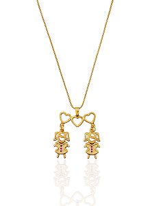 Colar Filhos (Duas Meninas) Veneziana 45cm - Banho de Ouro 18k