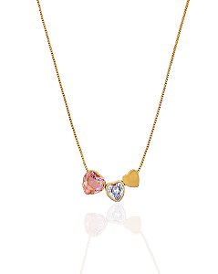 Colar 3 Corações Veneziana 45cm - Banho de Ouro 18k
