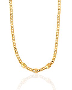 Colar Elo Grumet com 3 Spike 45cm + 10cm de Extensor - Banho de Ouro 18k
