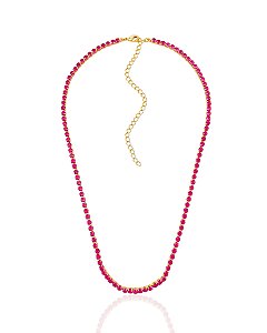 Colar Riviera Rosa 40cm + 10cm de Extensor - Banho de Ouro 18k