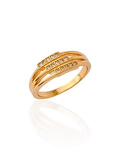 Anel 3 linhas Cravejadas Cristal - Banho de Ouro 18k