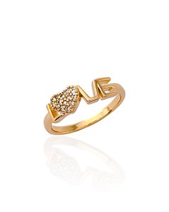 Anel Love com Coração Cravejado Cristal - Banho de Ouro 18k