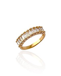Anel Aparador Zircônia Baguete Cristal - Banho de Ouro 18k