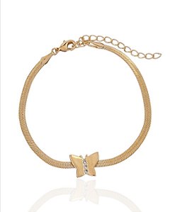 Pulseira Borboleta Com Micro Zircônias Fita 17cm - Banho de Ouro 18k