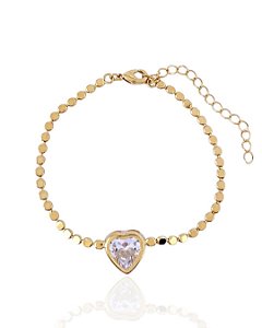 Pulseira Medalhas com Coração Zircônia 16cm - Banho de Ouro 18k