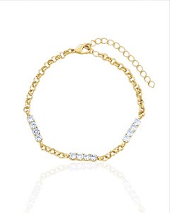 Pulseira Cravejado Cristal Elo Português 16cm - Banho de Ouro 18k