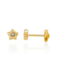 Brinco Infantil Estrela com 1 Zircônia - Banho de Ouro 18k