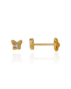 Brinco Infantil Borboleta com 1 Zircônia - Banho de Ouro 18k