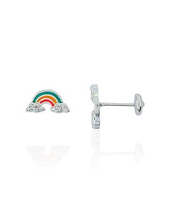 Brinco Infantil Arco-íris Colorido Resinado com Zircônia - Prata 925
