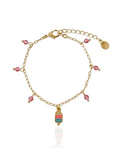 Pulseira Infantil Picolé Resinado com Cristal - Banho de Ouro 18k