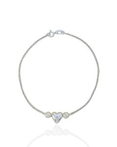 Pulseira Coração com Duas Pérolas - Prata 925