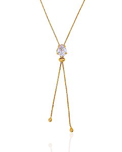 Colar Gravatinha Zircônia Gota Ajustável - Banho de Ouro 18k