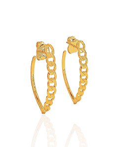 Brinco Argola Oval Meia Corrente Grumet - Banho de Ouro 18k