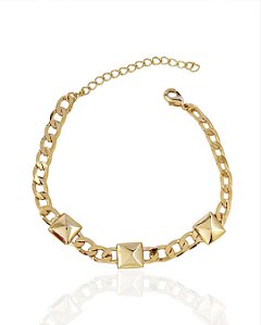 Pulseira Elo Grumet com 3 Spike 17cm - Banho de Ouro 18k