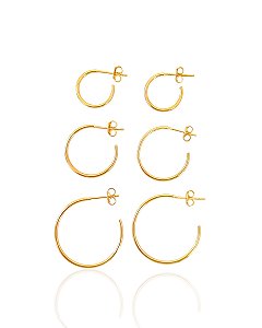 Brinco Trio de Argolinha Lisa Tarraxa - Banho de Ouro 18k