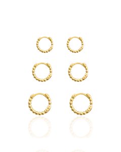 Brinco Trio de Argolinha Click de Bolinhas - Banho de Ouro 18k