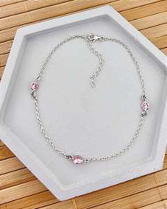 Tornozeleira Elo Português com Pontos de Luz 24cm + 4cm de Extensor - Prata 925