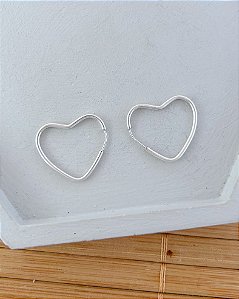 Brinco Argolinha Fina Coração de Encaixe - Prata 925