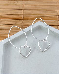 Brinco Gancho com Pingente Coração - Prata 925