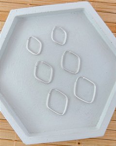 Brinco Trio de Argolinhas Fina Losango de Encaixe - Prata 925