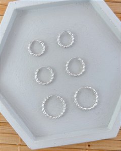 Brinco Trio de Argolinhas Fio Torcido de Encaixe - Prata 925