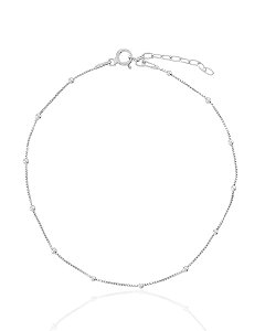 Tornozeleira Veneziana com Bolinhas 22cm + 3cm de Extensor - Prata 925