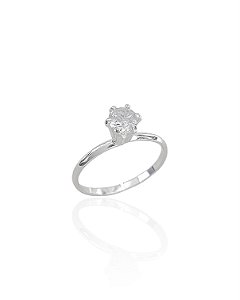 Anel Solitário 6 Garras Fino Zircônia Cristal - Prata 925