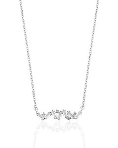 Colar Orgânico c/ Zircônias Navete 40cm - Prata 925