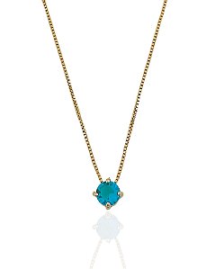 Colar Ponto de Luz Redondo Verde Água 45cm - Banho de Ouro 18k