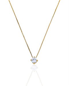 Colar Ponto de Luz Redondo Cristal 45cm - Banho de Ouro 18k