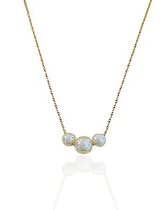Colar 3 Pérolas 45cm - Banho de Ouro 18k