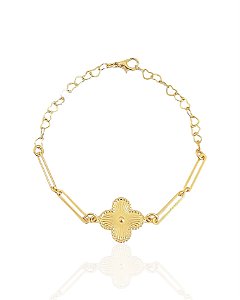 Pulseira Trevo com Elos 19cm - Banho de ouro 18k