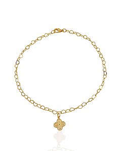 Tornozeleira Trevo Elo Coração 25cm - Banho de Ouro 18k