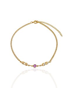 Tornozeleira Ponto de Luz e Medalhinhas Lisas 23cm - Banho de Ouro 18k