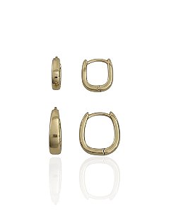 Brinco Duo de Argolinha Quadrada Lisa - Banho de Ouro 18k