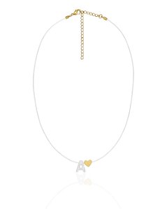 Colar Choker de Nylon c/ Letra Madrepérola e coração 35cm - Banho de Ouro 18k