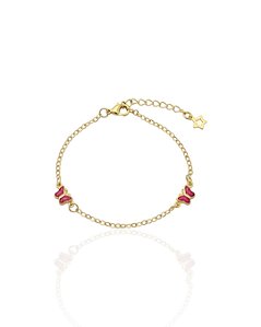 Pulseira Infantil 2 Borboletas Rosa 14cm - Banho de Ouro 18k