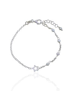 Pulseira Infantil Elo Português com Estrela e Perolas 14cm - Prata 925