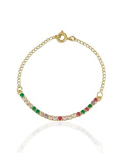 Pulseira Infantil Riviera Colorida 15cm - Banho de ouro 18k