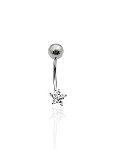 Piercing Umbigo Estrela Cravejada 5mm - Prata 925