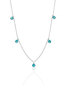 Colar Choker 5 Zircônia Verde Água 40cm - Prata 925