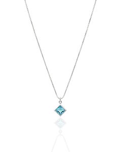 Colar Ponto de Luz Quadrado Azul Claro 45cm - Prata 925