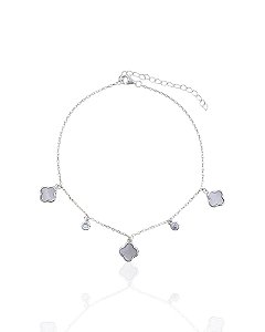 Tornozeleira 3 Trevos Madreperola e Zircônias Elo Cartier 22cm - Prata 925