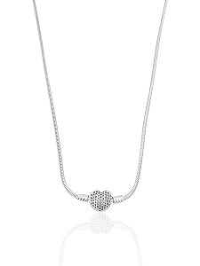 Colar para Berloque Fecho Coração Cravejado 45cm - Prata 925